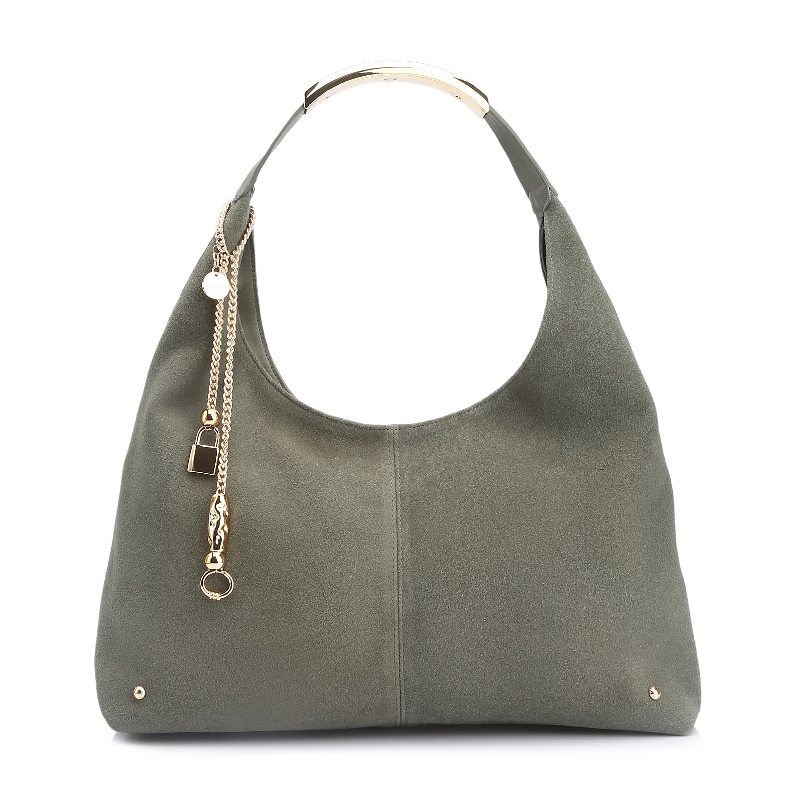 Bolsa Hobo Bag Charm Couro Camurça/Couro Verde