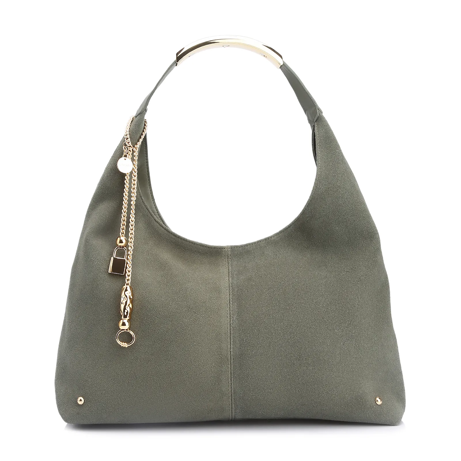 Bolsa Hobo Bag Charm Couro Camurça/Couro Verde