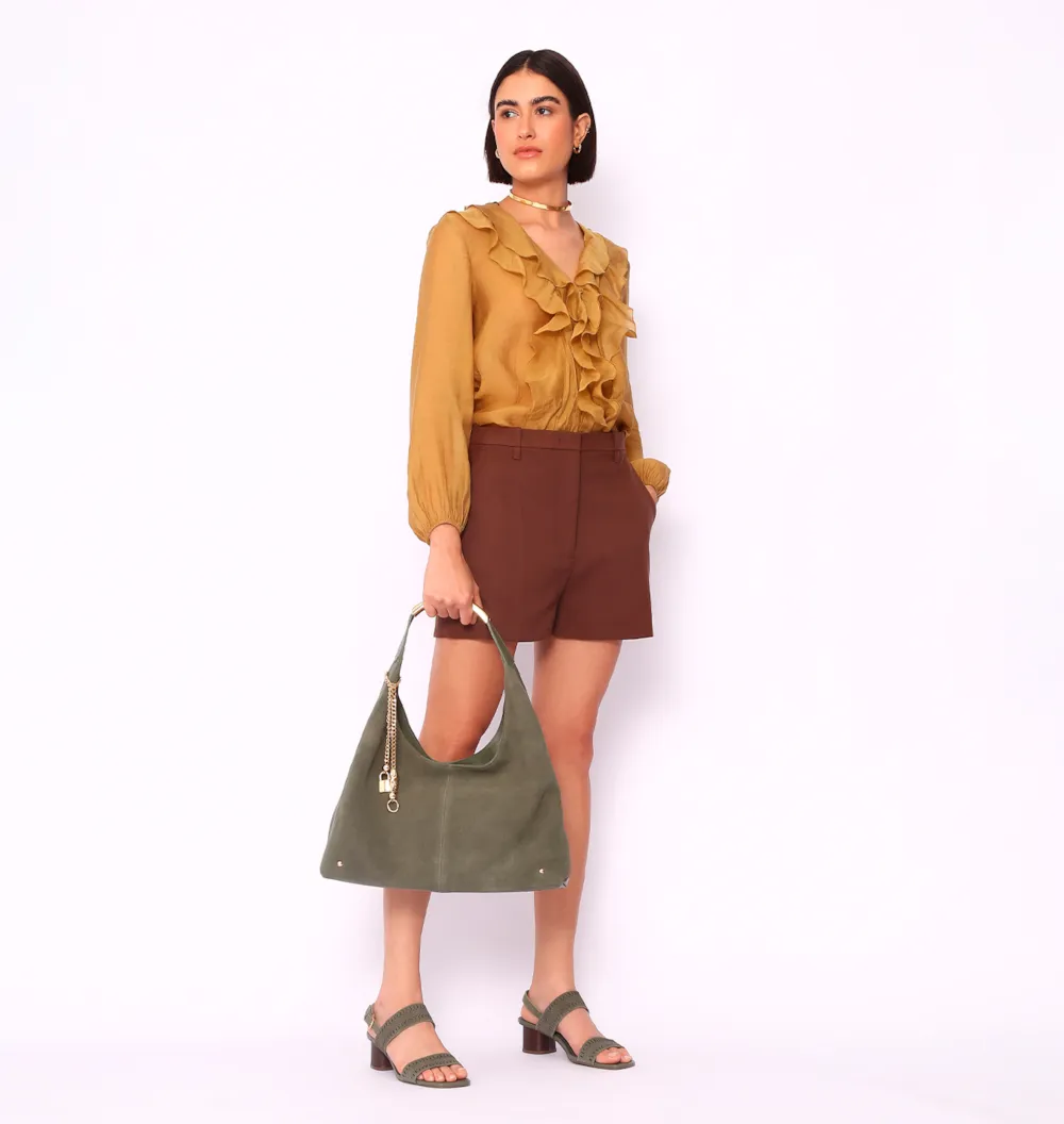 Bolsa Hobo Bag Charm Couro Camurça/Couro Verde - imagem 7