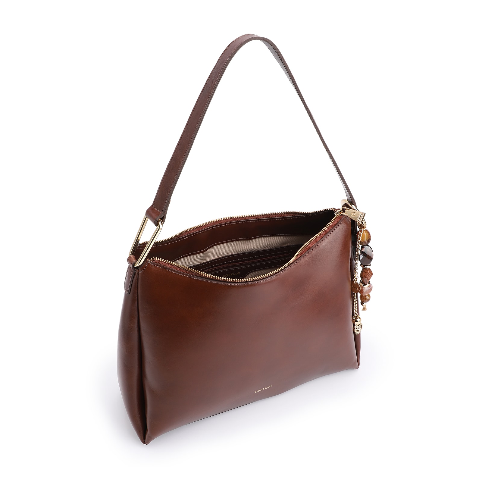 Bolsa Hobo Bag Charm Couro Marrom