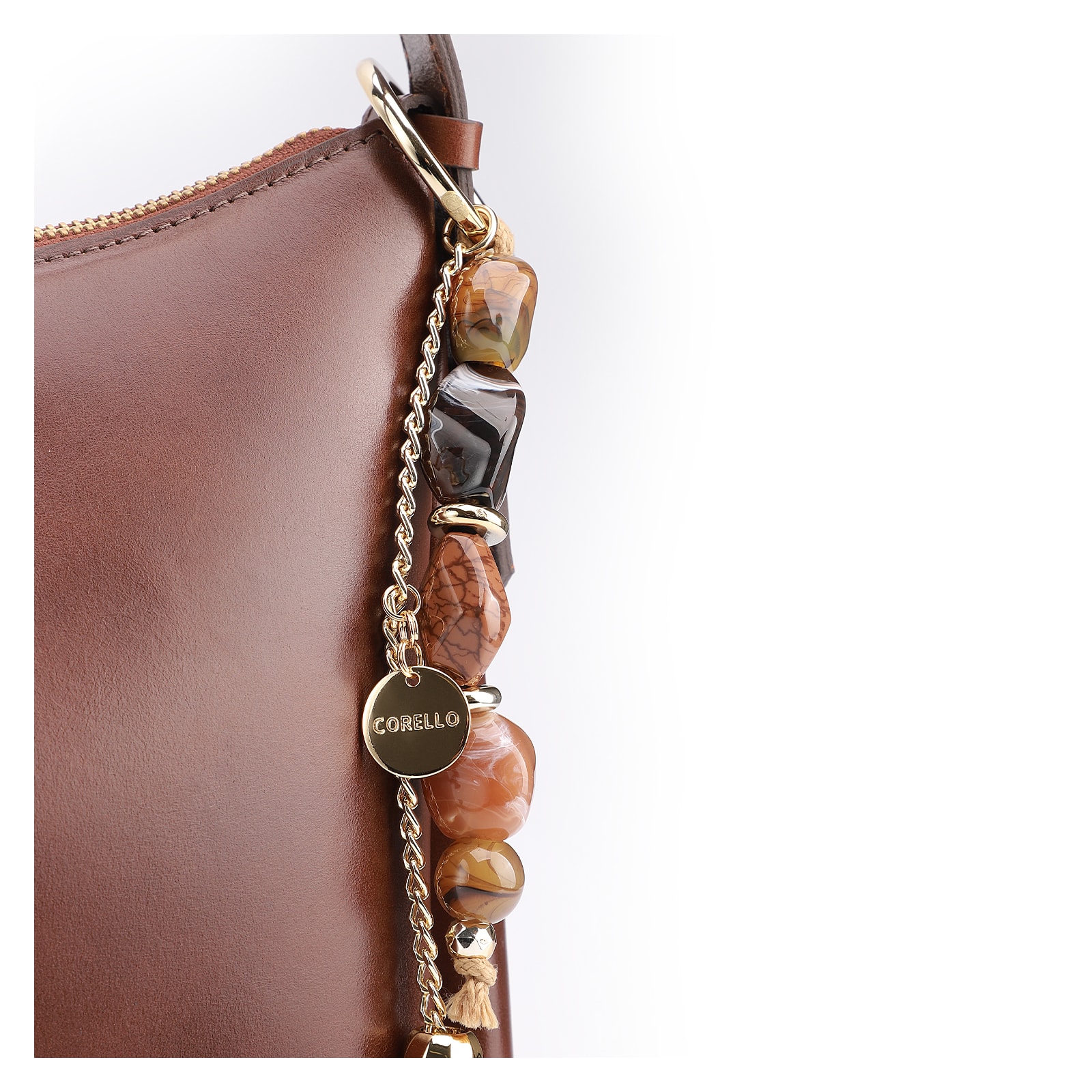 Bolsa Hobo Bag Charm Couro Marrom