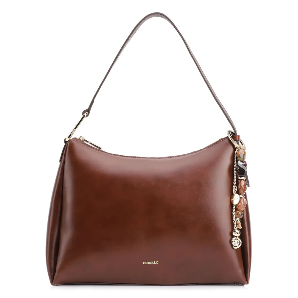 Bolsa Hobo Bag Charm Couro Marrom