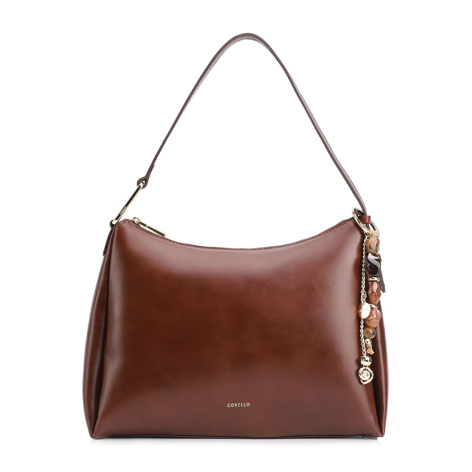Bolsa Hobo Bag Charm Couro Marrom