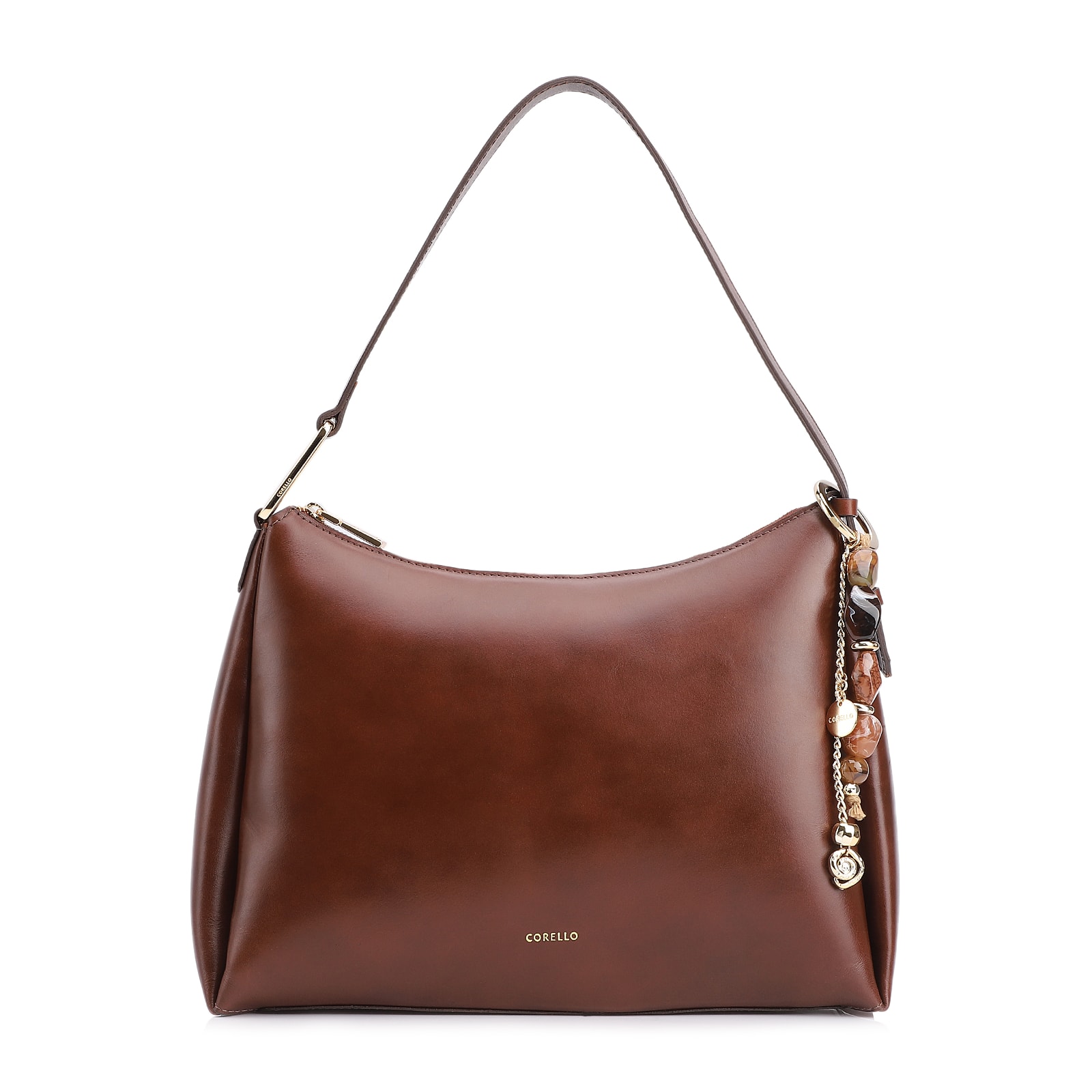 Bolsa Hobo Bag Charm Couro Marrom
