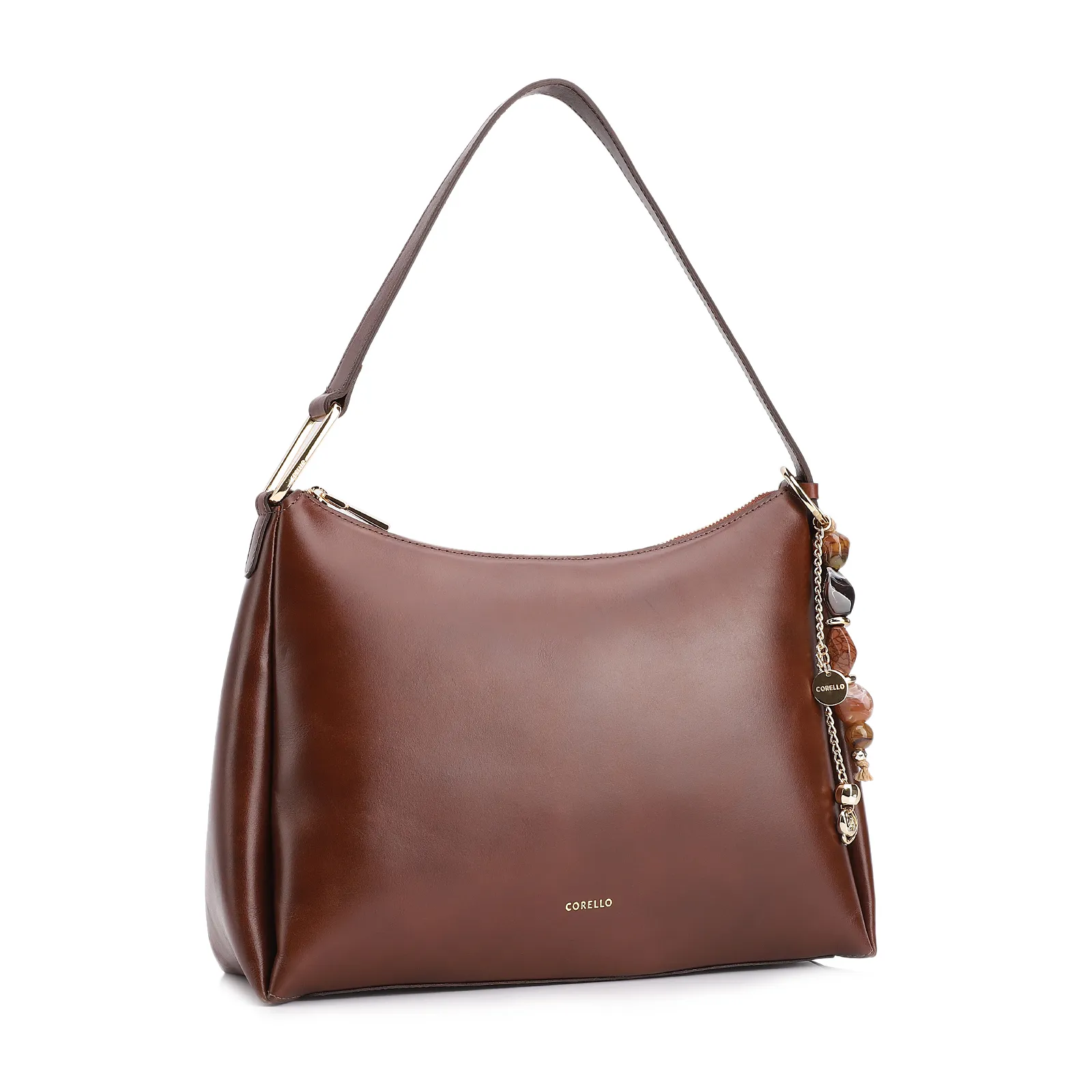 Bolsa Hobo Bag Charm Couro Marrom