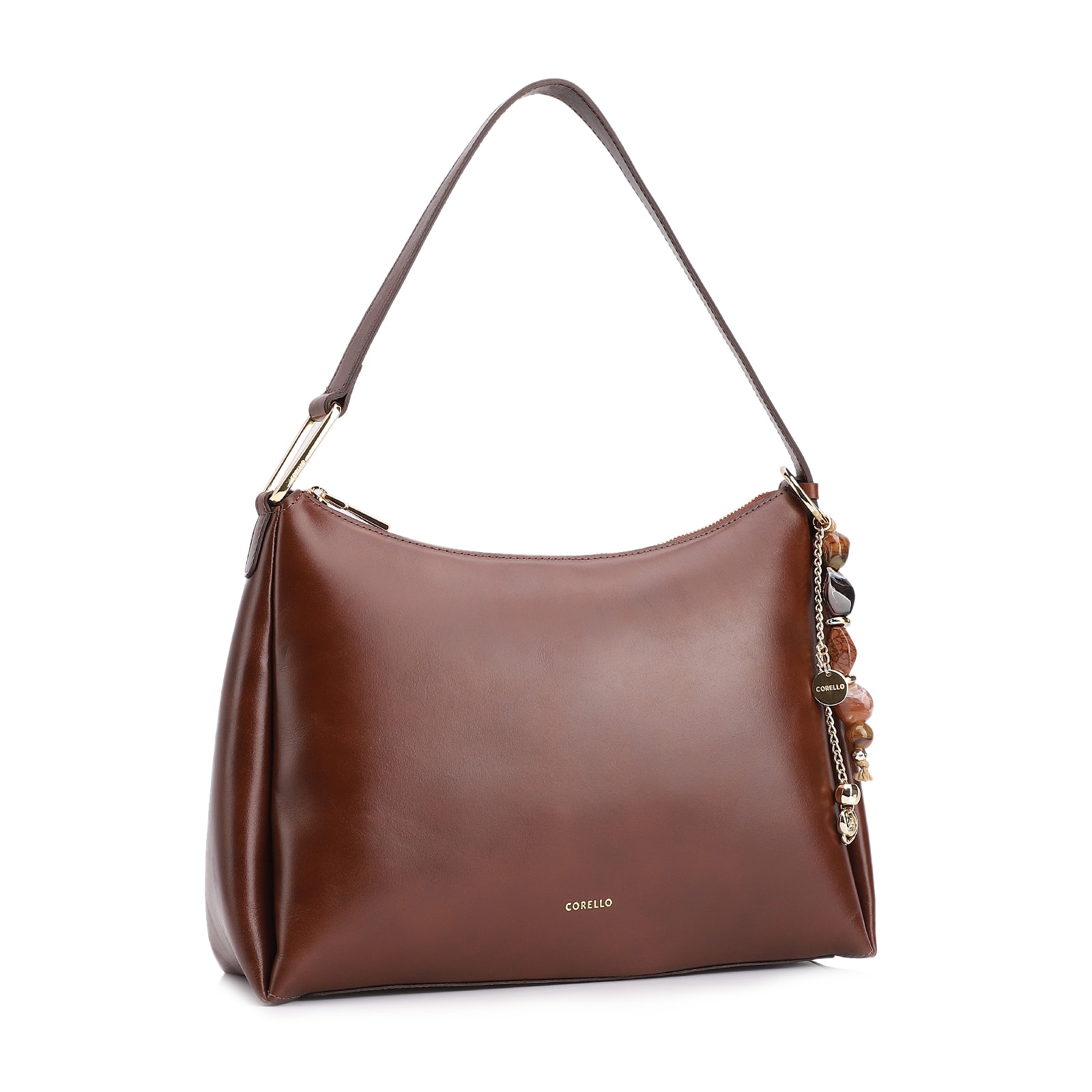 Bolsa Hobo Bag Charm Couro Marrom