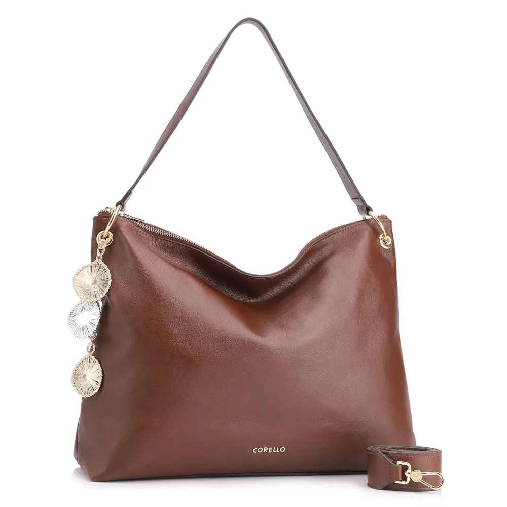 Bolsa Hobo Bag Charm Couro Marrom - imagem 3