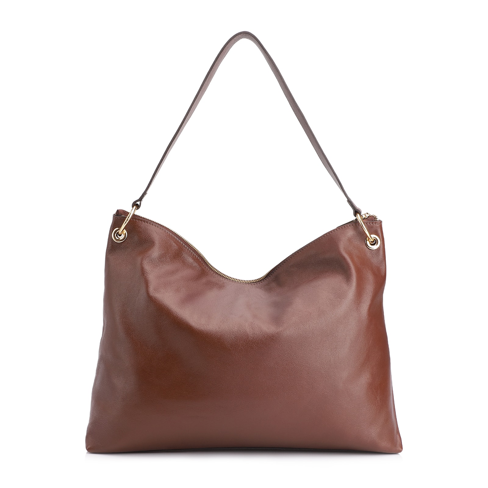 Bolsa Hobo Bag Charm Couro Marrom