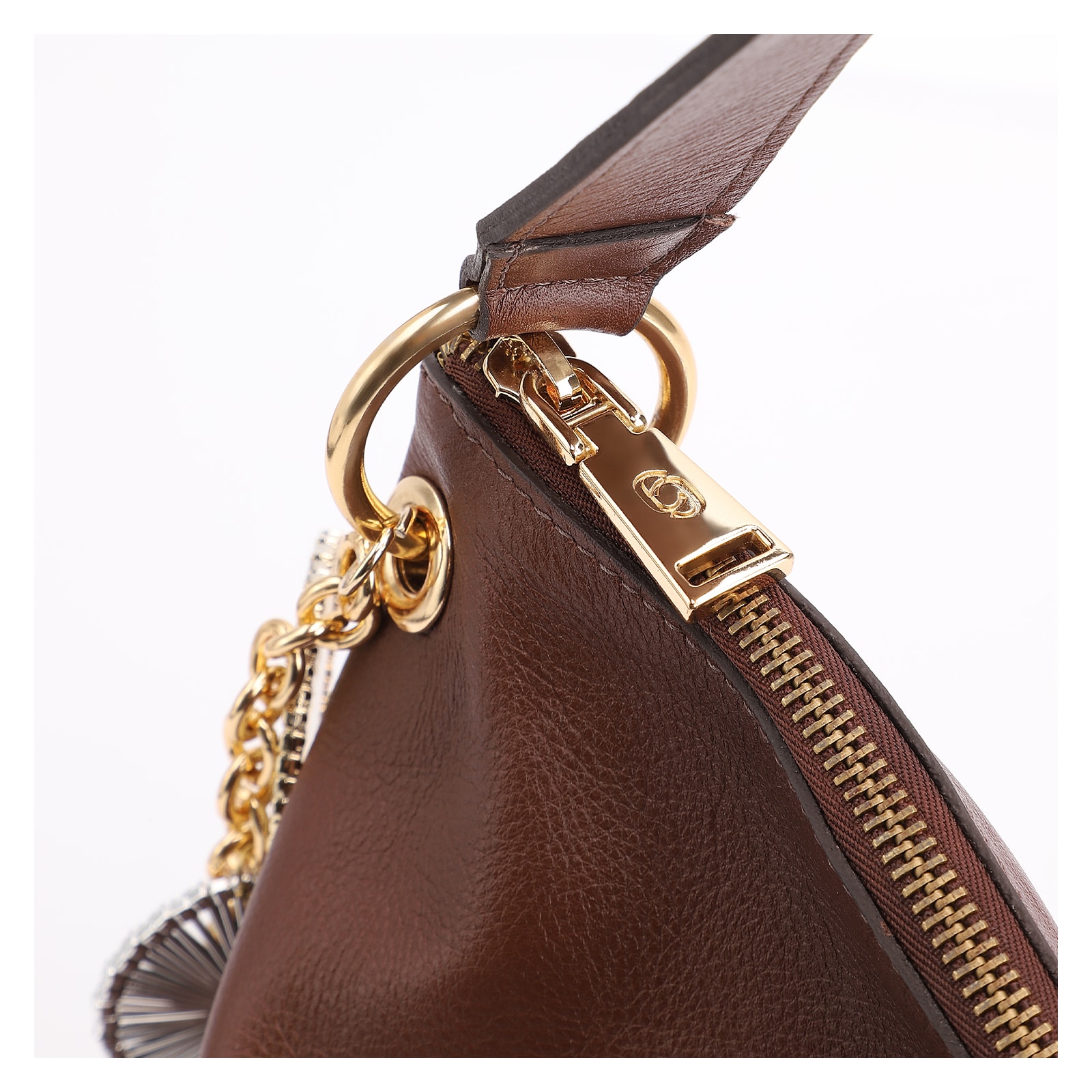 Bolsa Hobo Bag Charm Couro Marrom