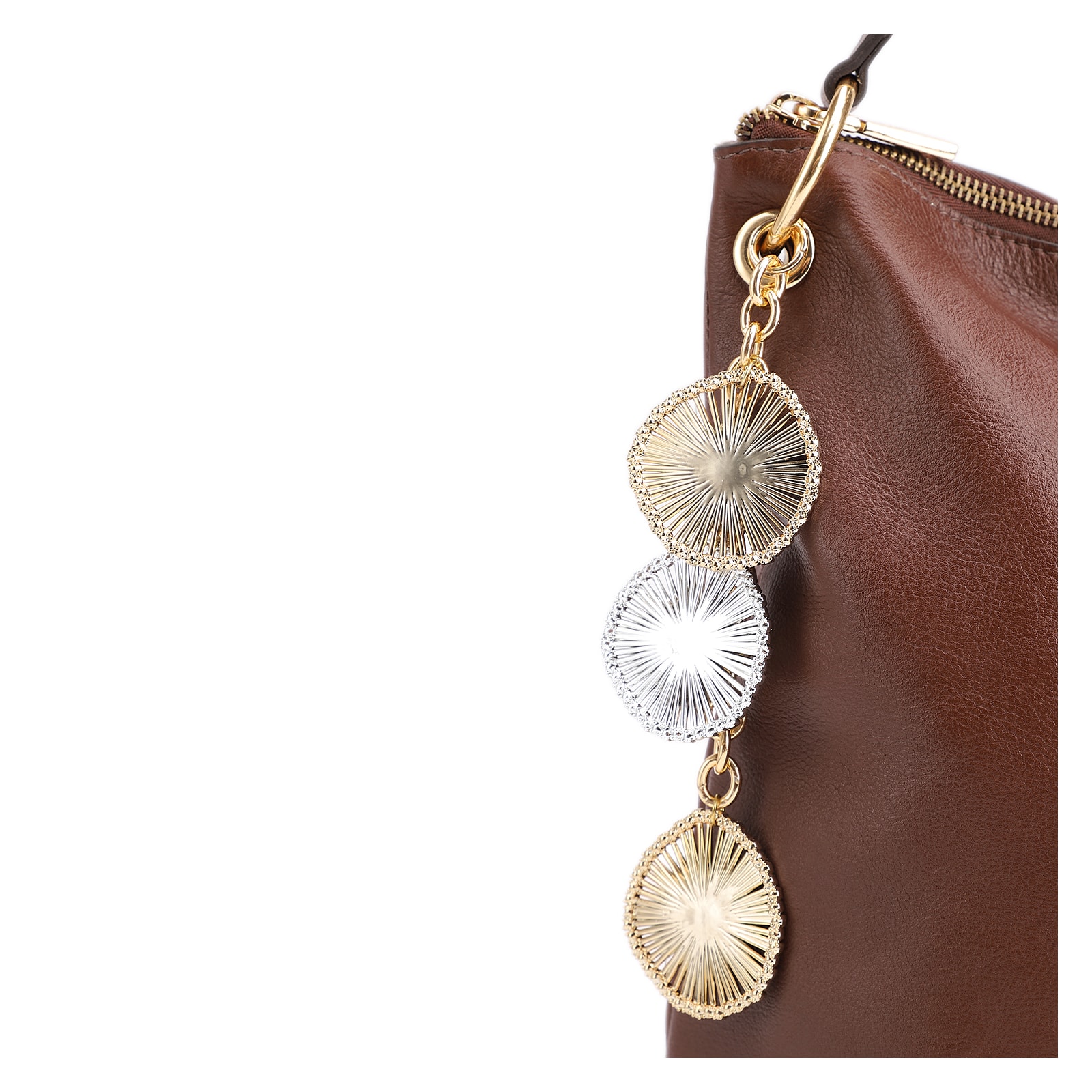 Bolsa Hobo Bag Charm Couro Marrom