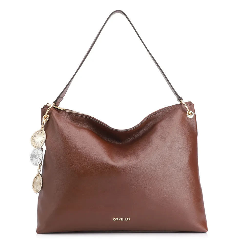 Bolsa Hobo Bag Charm Couro Marrom