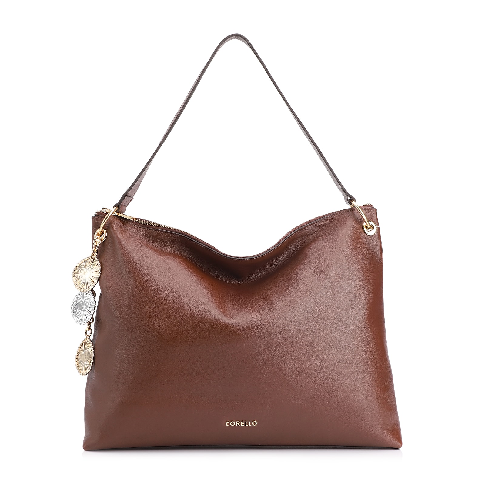 Bolsa Hobo Bag Charm Couro Marrom