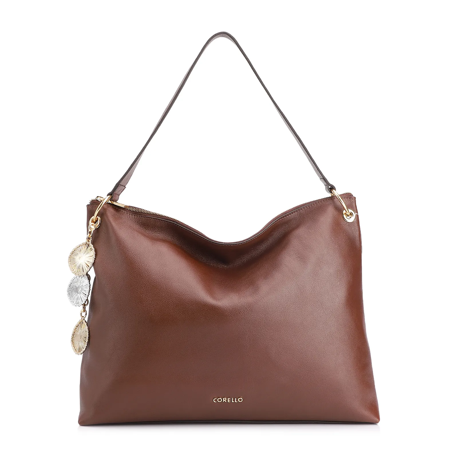Bolsa Hobo Bag Charm Couro Marrom