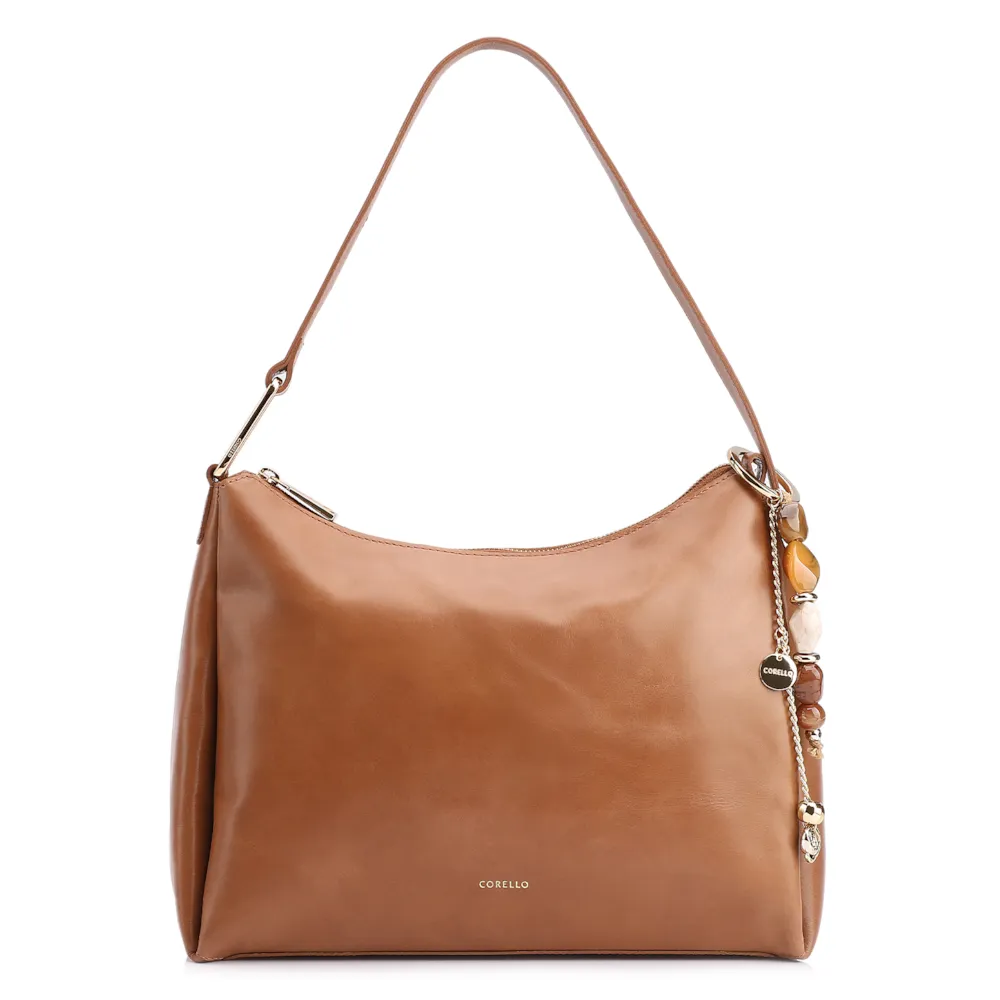 Bolsa Hobo Bag Charm Couro Marrom Claro