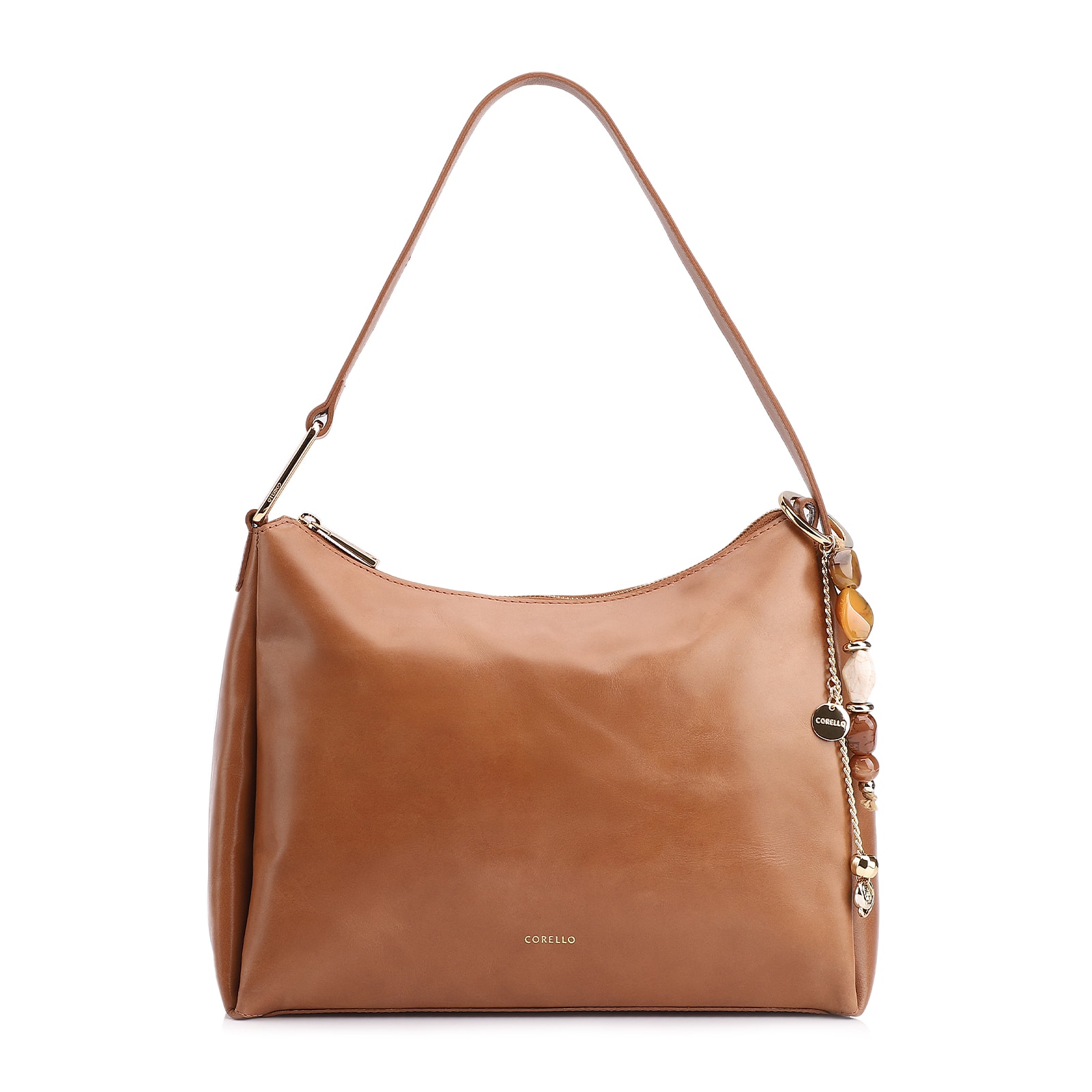 Bolsa Hobo Bag Charm Couro Marrom Claro