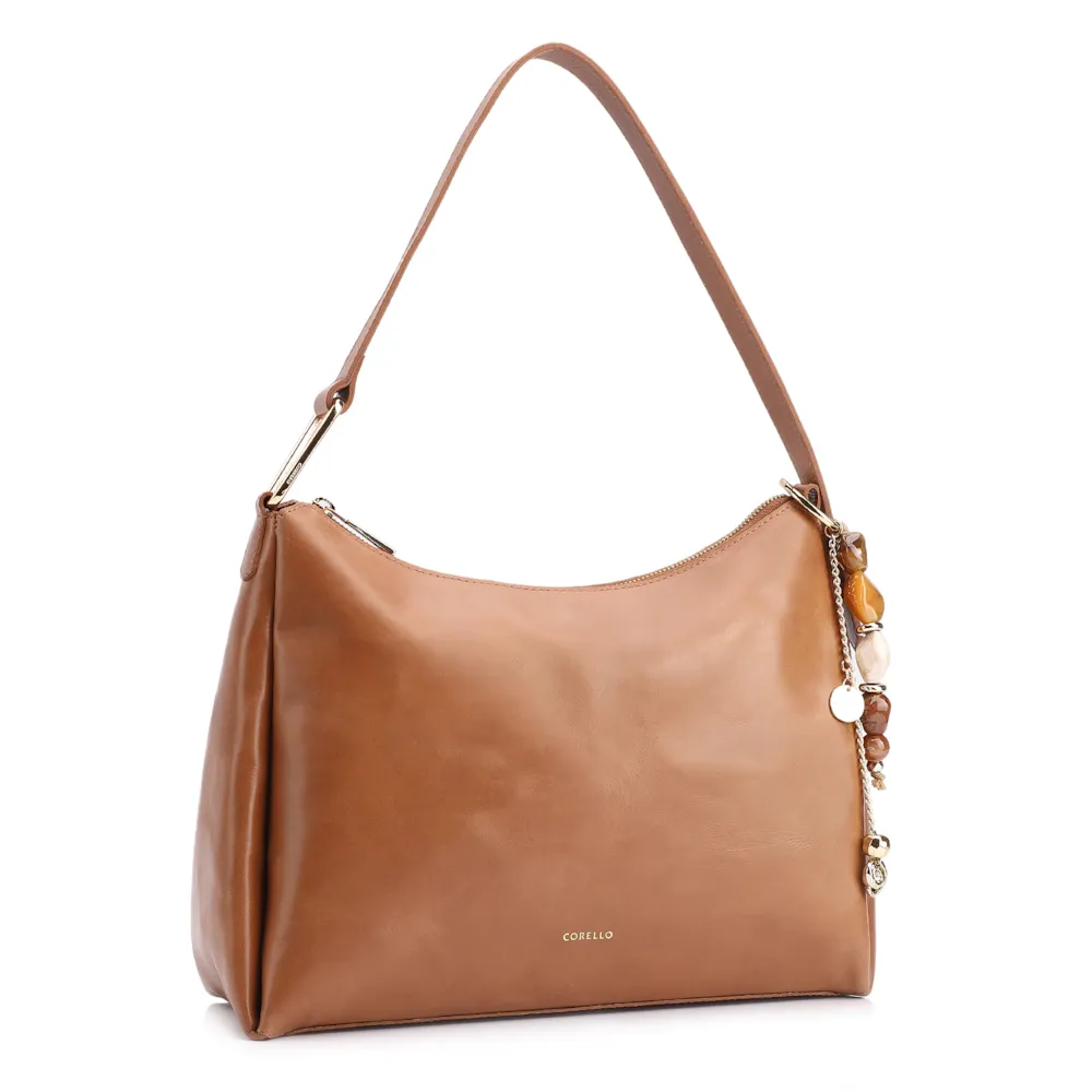 Bolsa Hobo Bag Charm Couro Marrom Claro - imagem 2