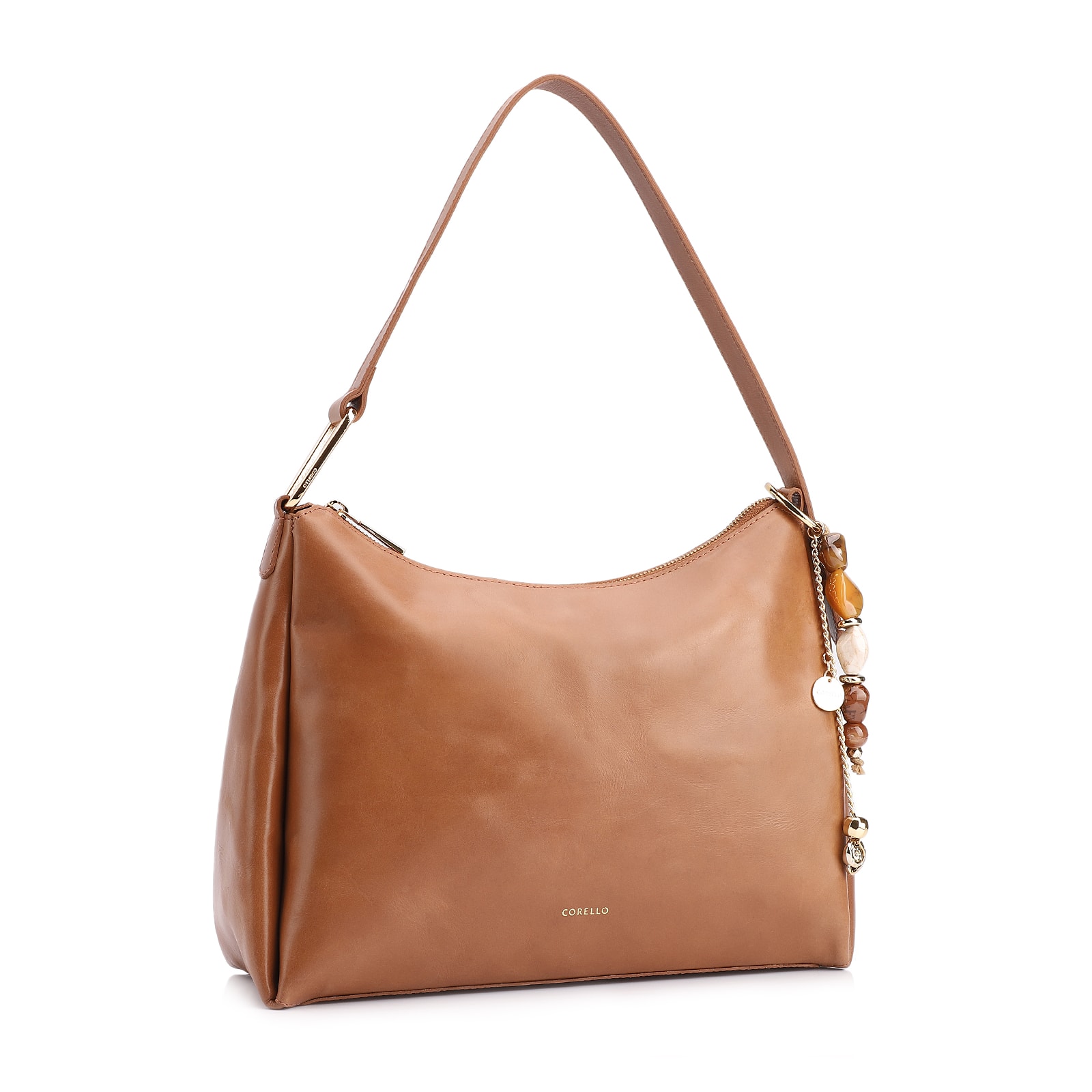 Bolsa Hobo Bag Charm Couro Marrom Claro