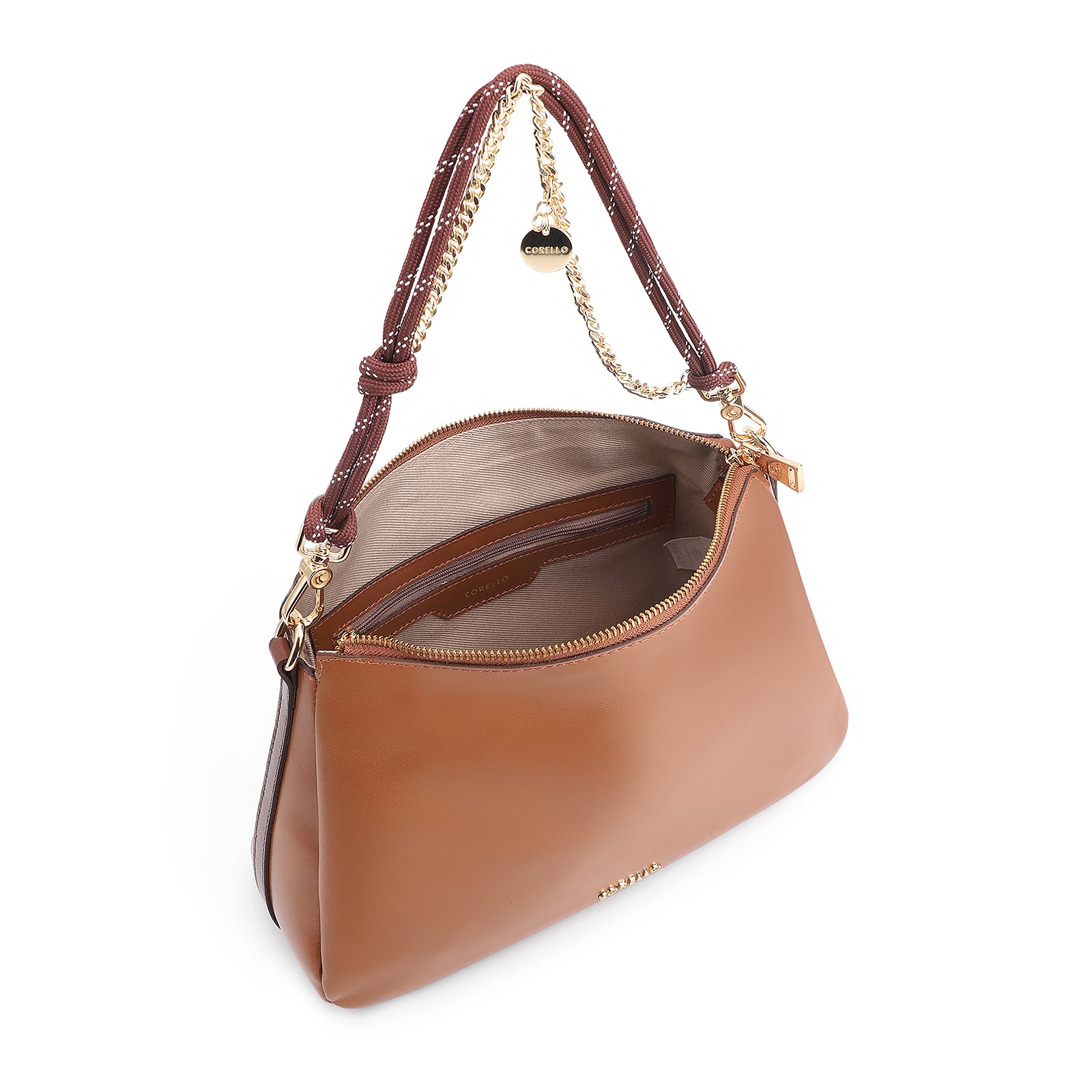 Bolsa Hobo Cordão Couro Marrom