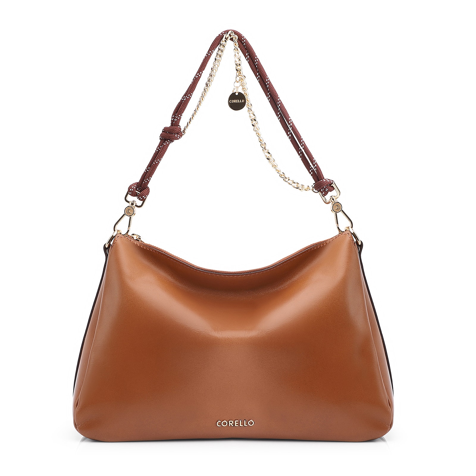 Bolsa Hobo Cordão Couro Marrom