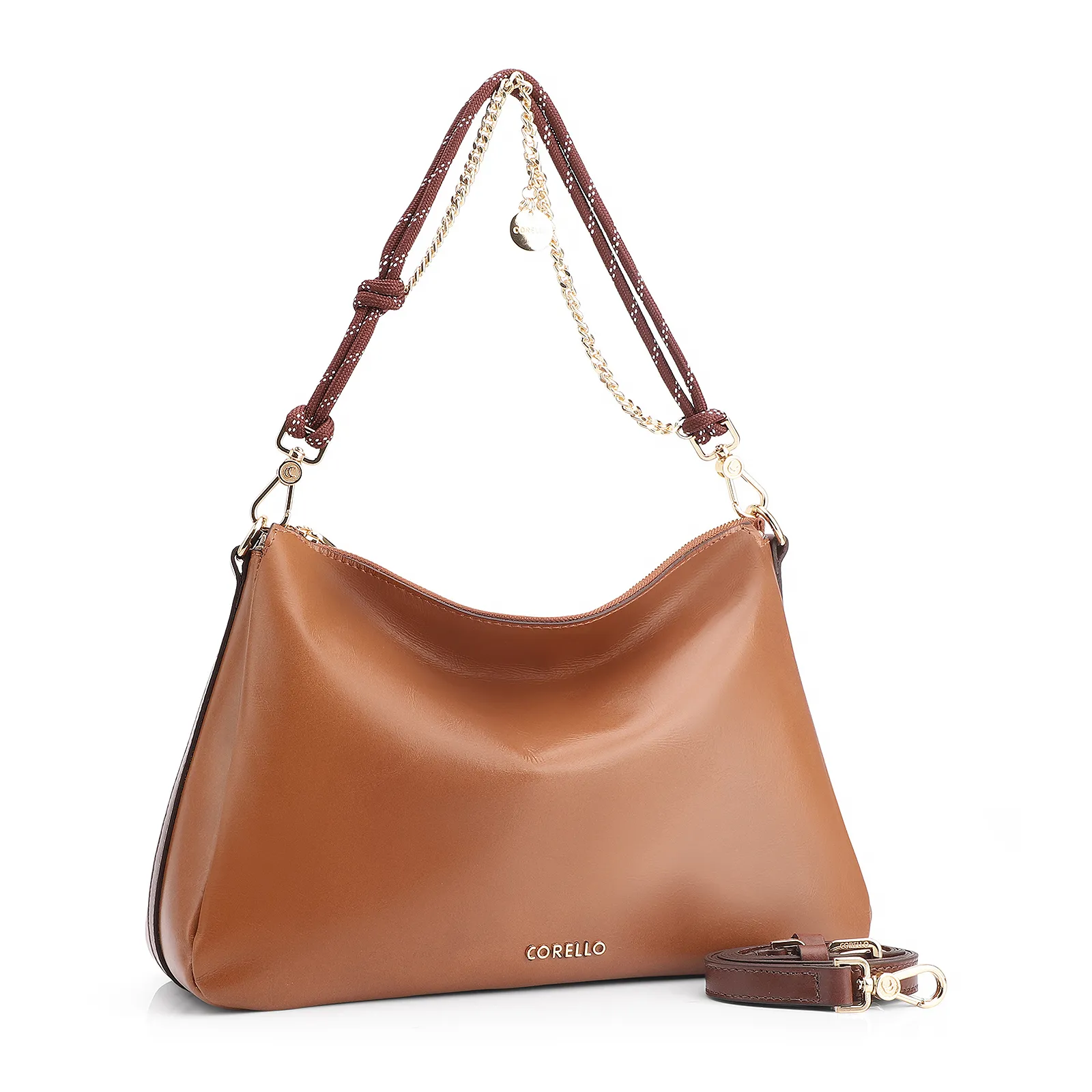Bolsa Hobo Cordão Couro Marrom