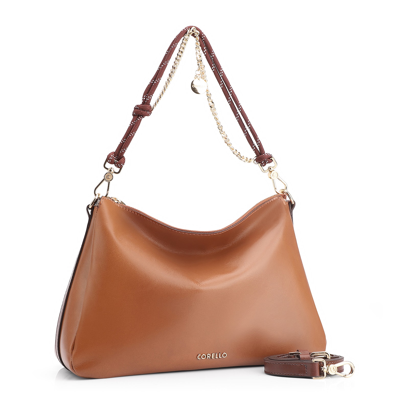 Bolsa Hobo Cordão Couro Marrom