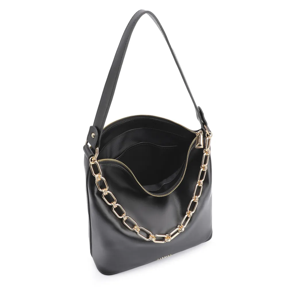 Bolsa Hobo Corrente Couro Preto - imagem 4