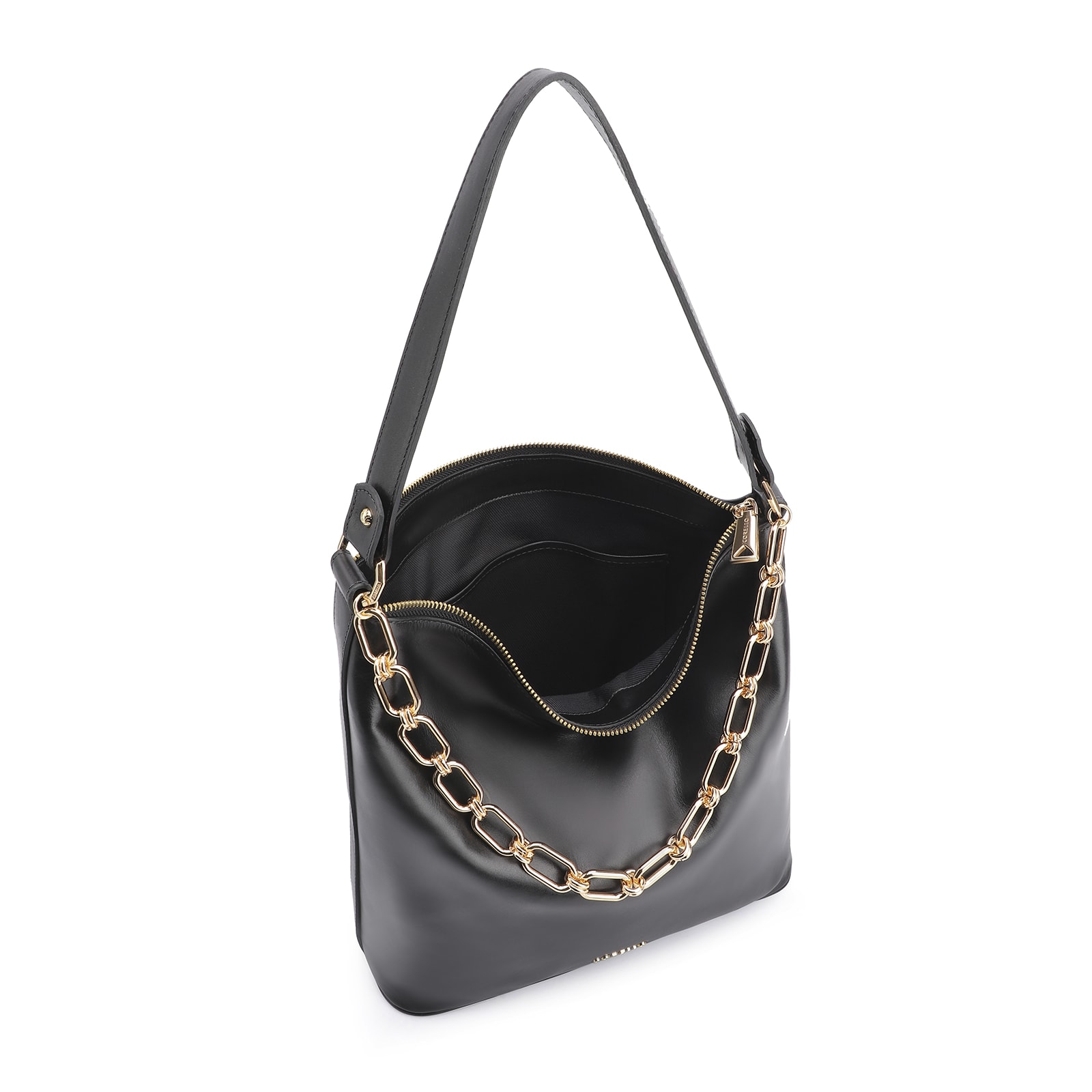Bolsa Hobo Corrente Couro Preto