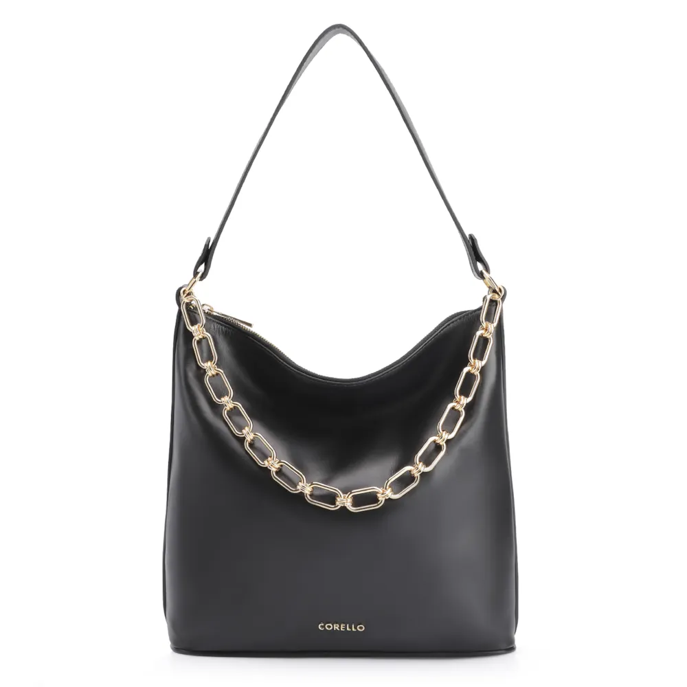 Bolsa Hobo Corrente Couro Preto