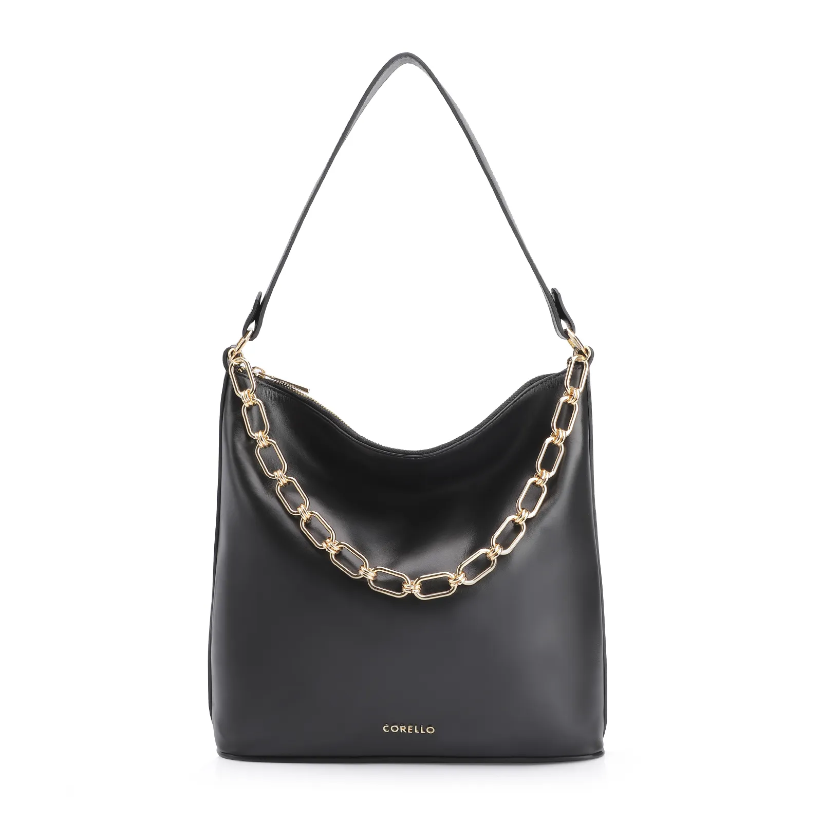 Bolsa Hobo Corrente Couro Preto