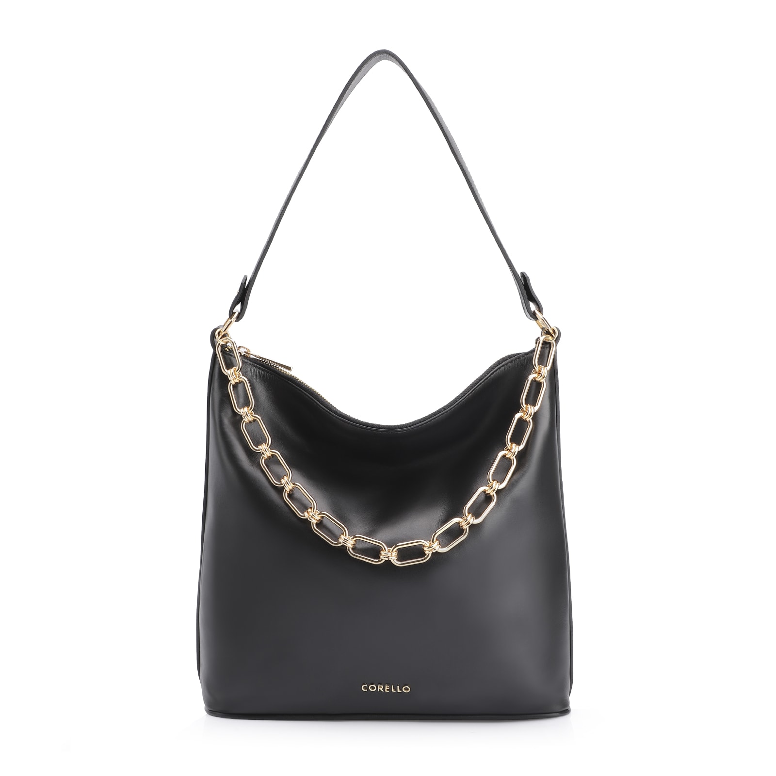 Bolsa Hobo Corrente Couro Preto