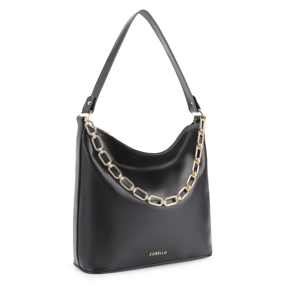 Bolsa Hobo Corrente Couro Preto - imagem 2