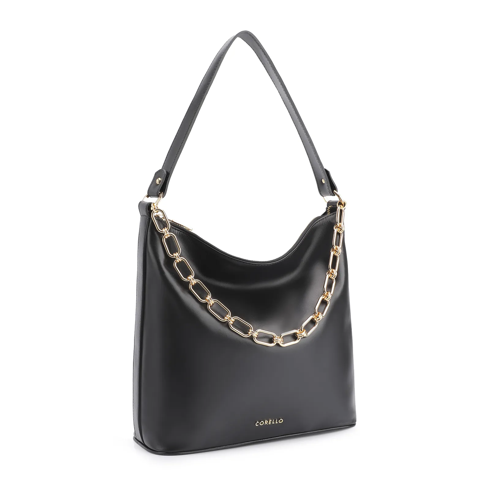 Bolsa Hobo Corrente Couro Preto