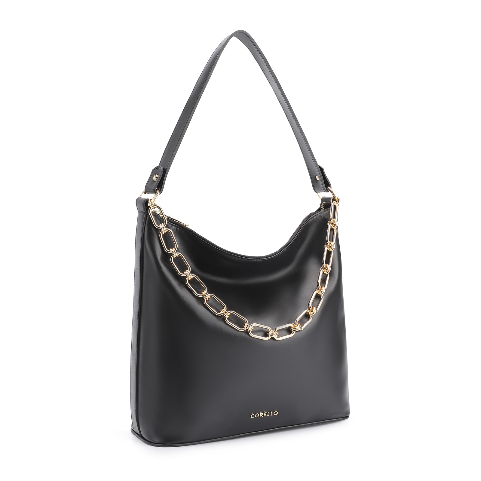 Bolsa Hobo Corrente Couro Preto