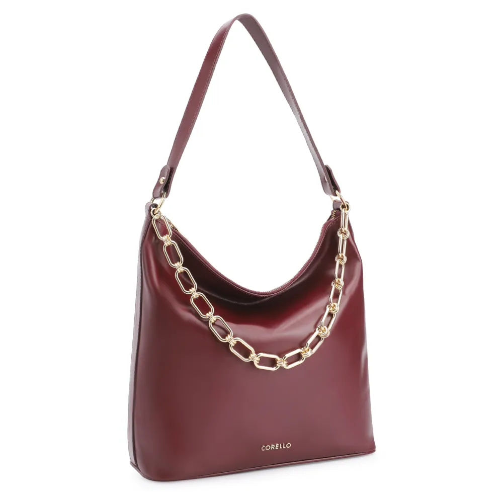Bolsa Hobo Corrente Couro Vinho - imagem 3