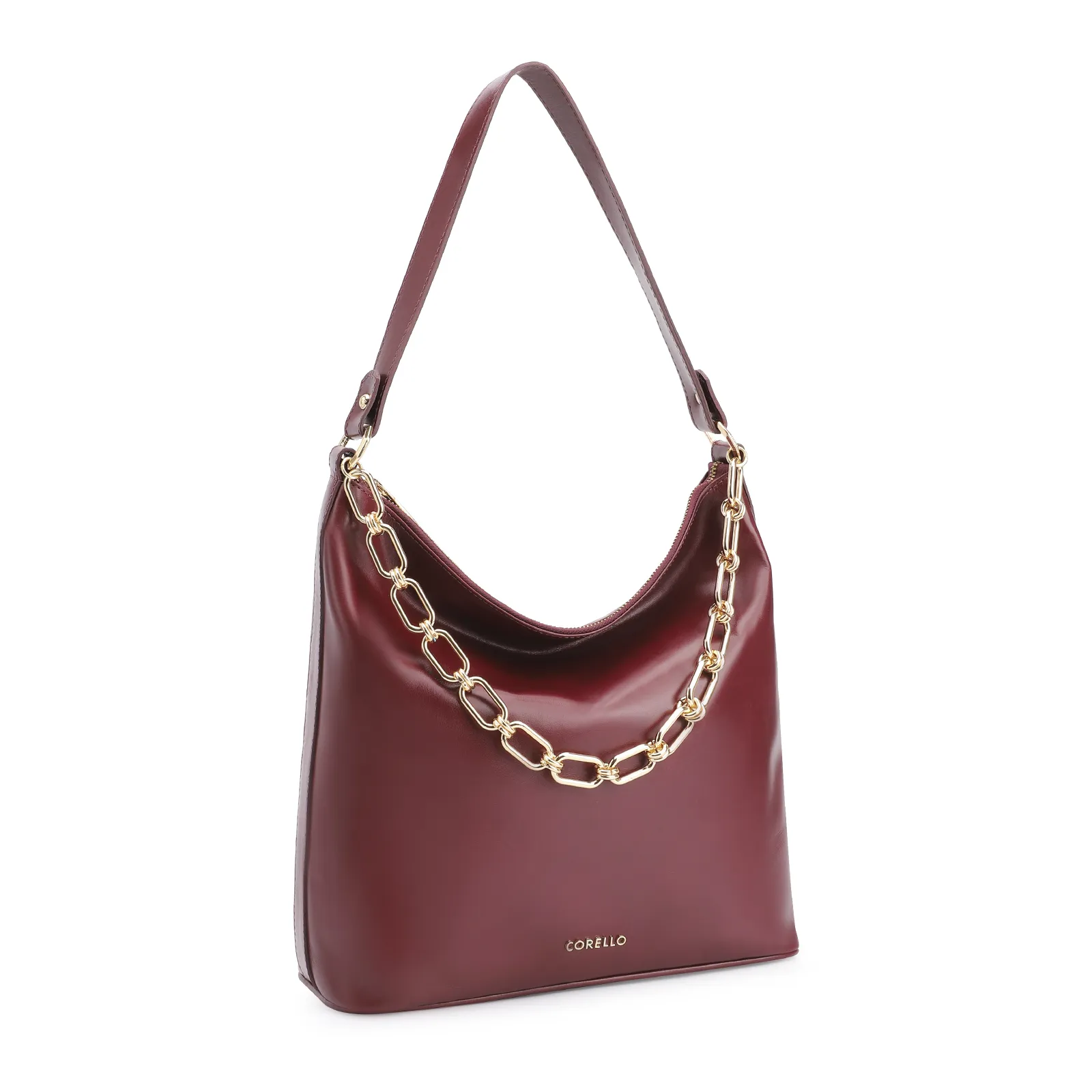 Bolsa Hobo Corrente Couro Vinho