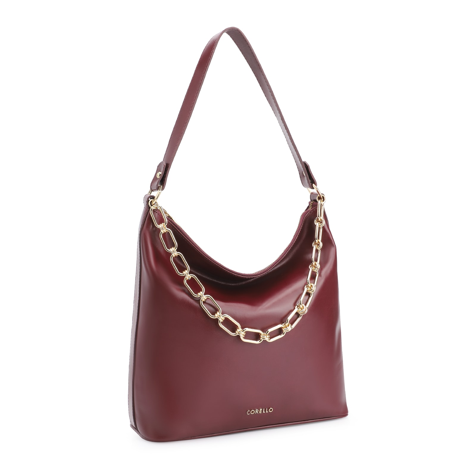 Bolsa Hobo Corrente Couro Vinho