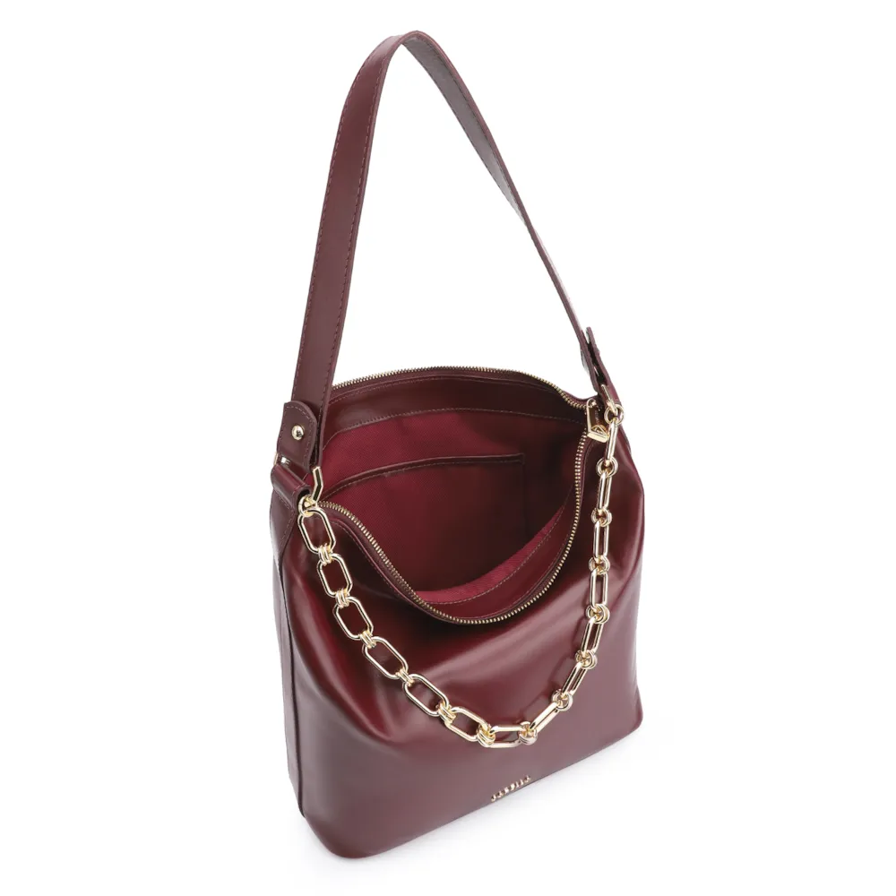 Bolsa Hobo Corrente Couro Vinho - imagem 5