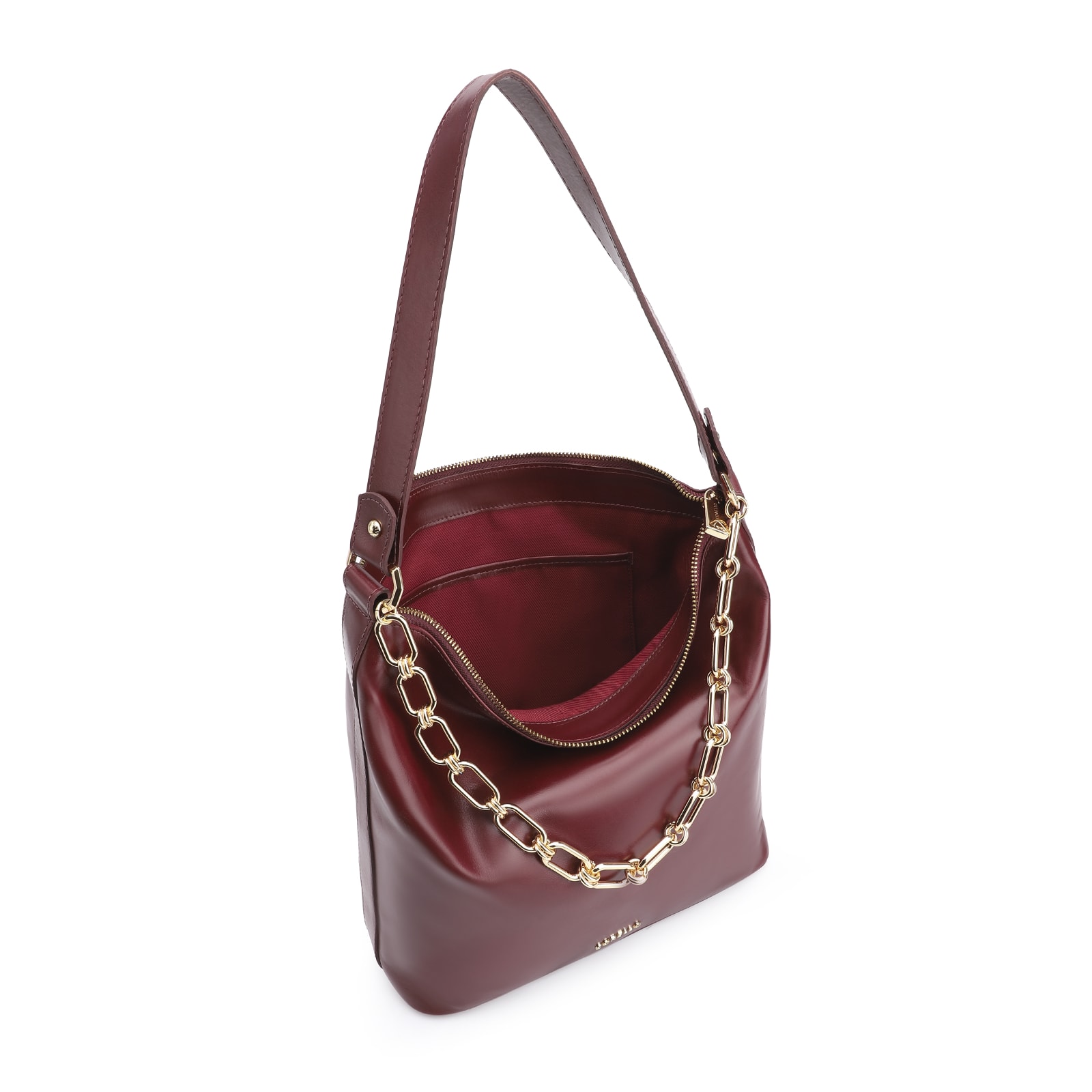 Bolsa Hobo Corrente Couro Vinho