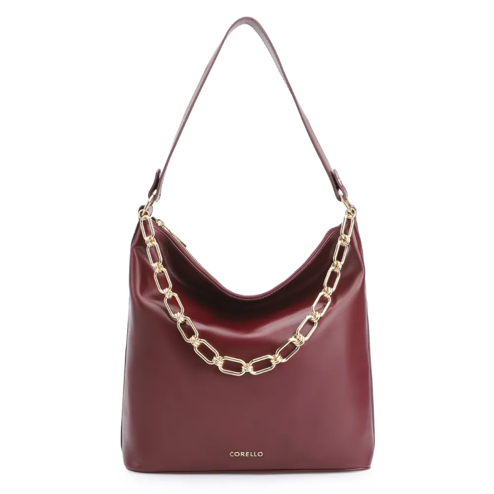 Bolsa Hobo Corrente Couro Vinho