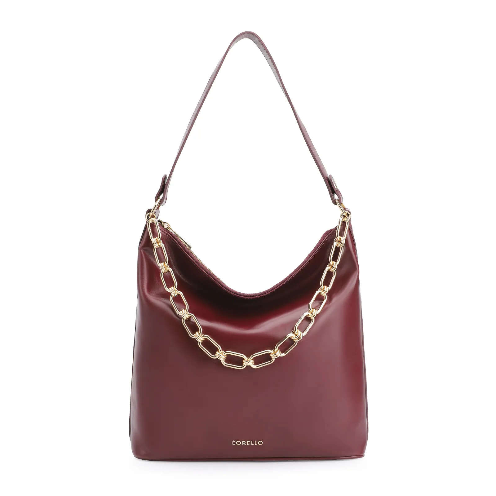 Bolsa Hobo Corrente Couro Vinho