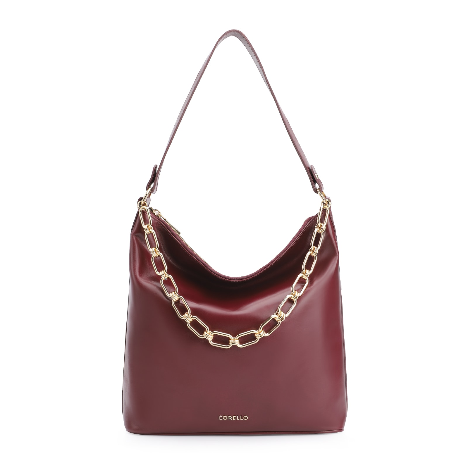 Bolsa Hobo Corrente Couro Vinho