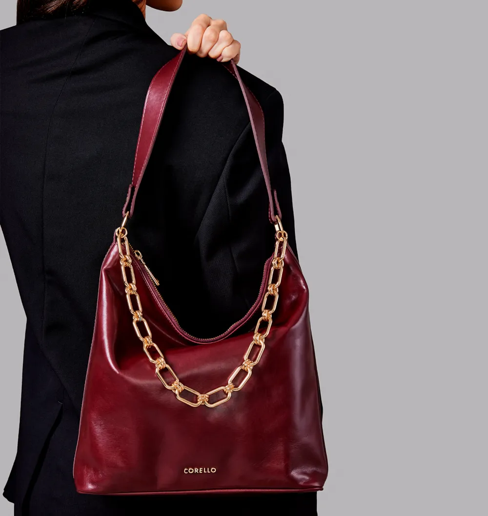 Bolsa Hobo Corrente Couro Vinho - imagem 2