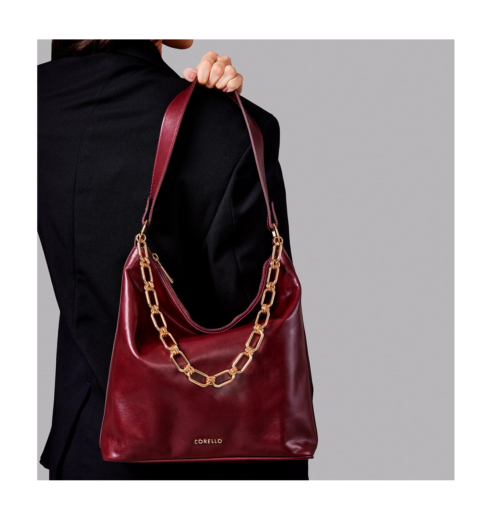 Bolsa Hobo Corrente Couro Vinho
