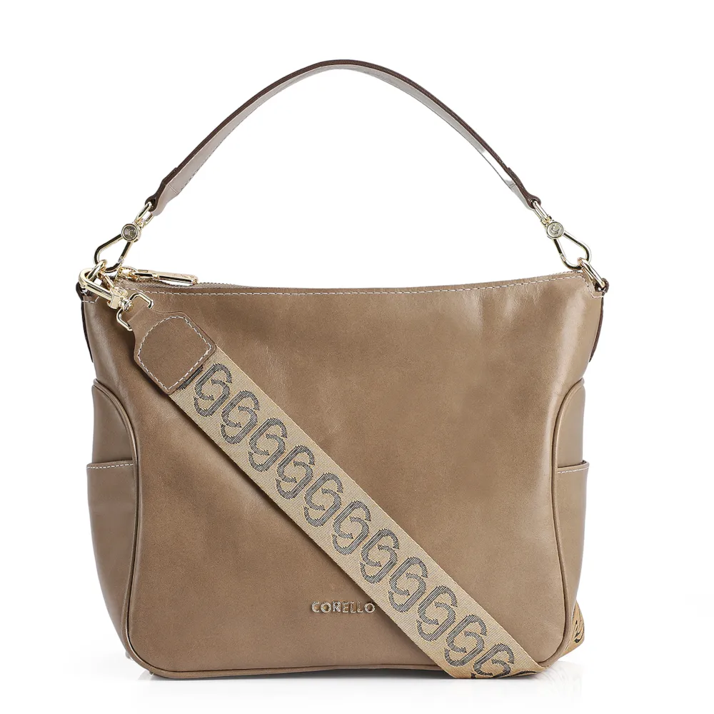 Bolsa Hobo Couro Bege