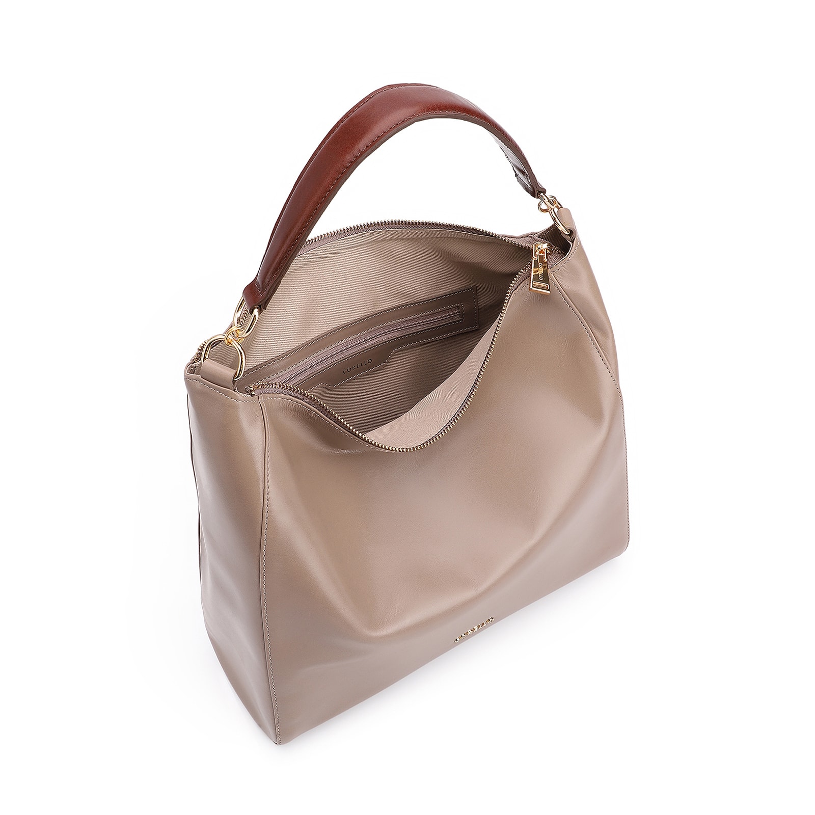 Bolsa Hobo Couro Bege/Marrom