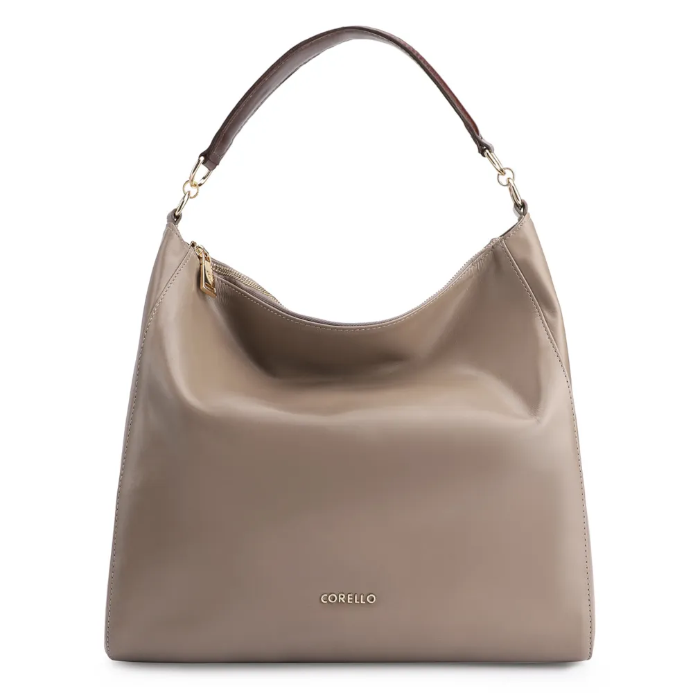 Bolsa Hobo Couro Bege/Marrom