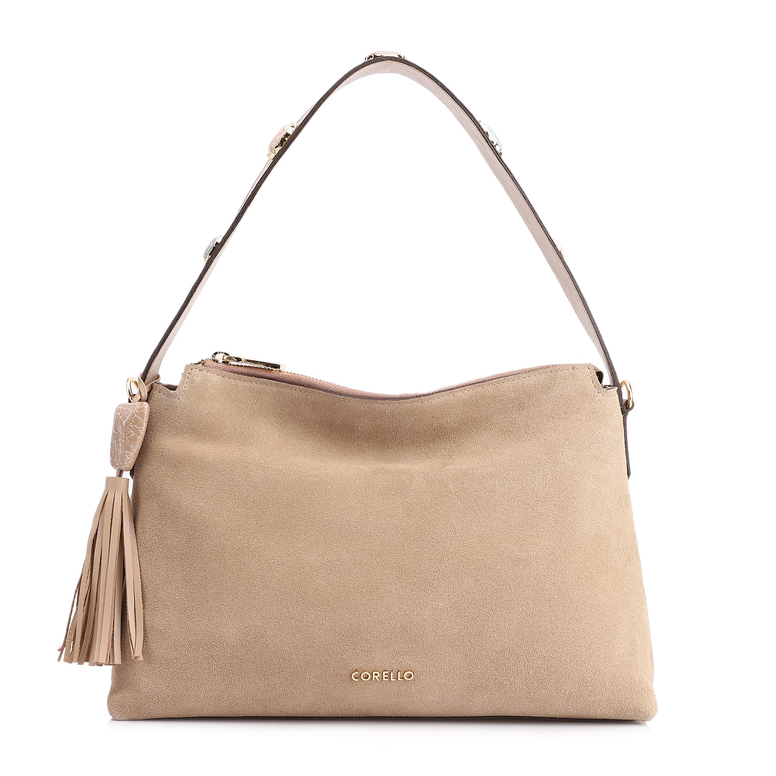 Bolsa Hobo Couro Camurça Bege