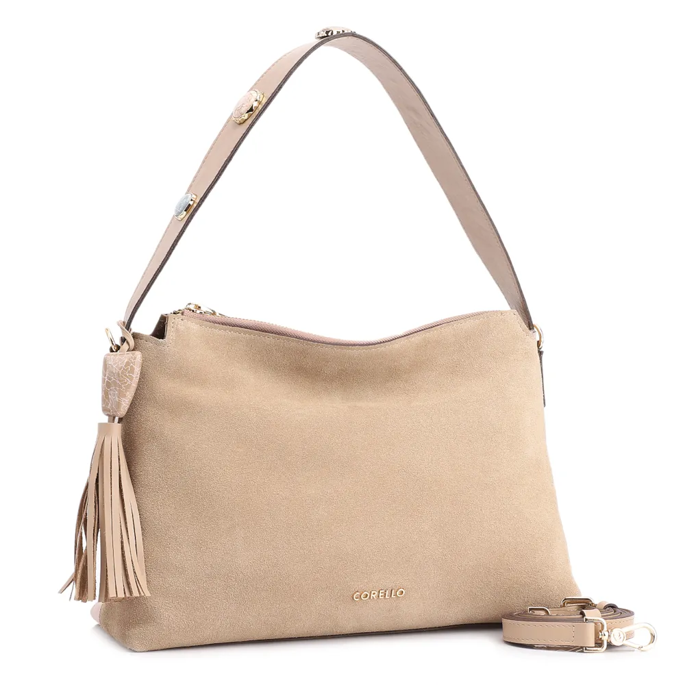 Bolsa Hobo Couro Camurça Bege - imagem 3