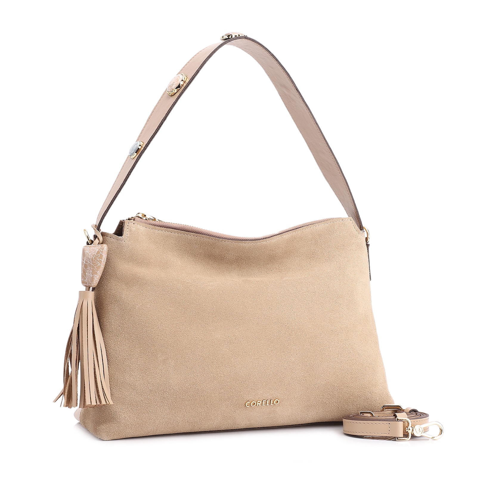 Bolsa Hobo Couro Camurça Bege