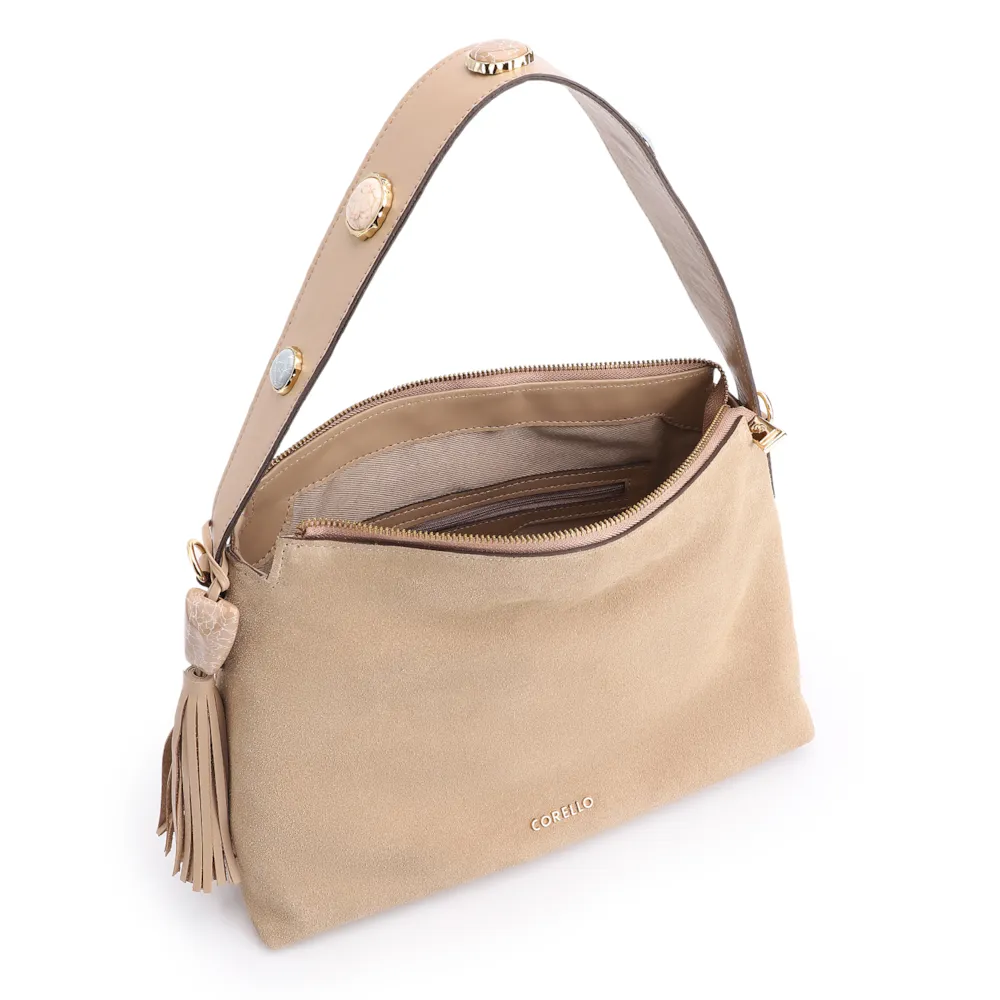 Bolsa Hobo Couro Camurça Bege - imagem 5